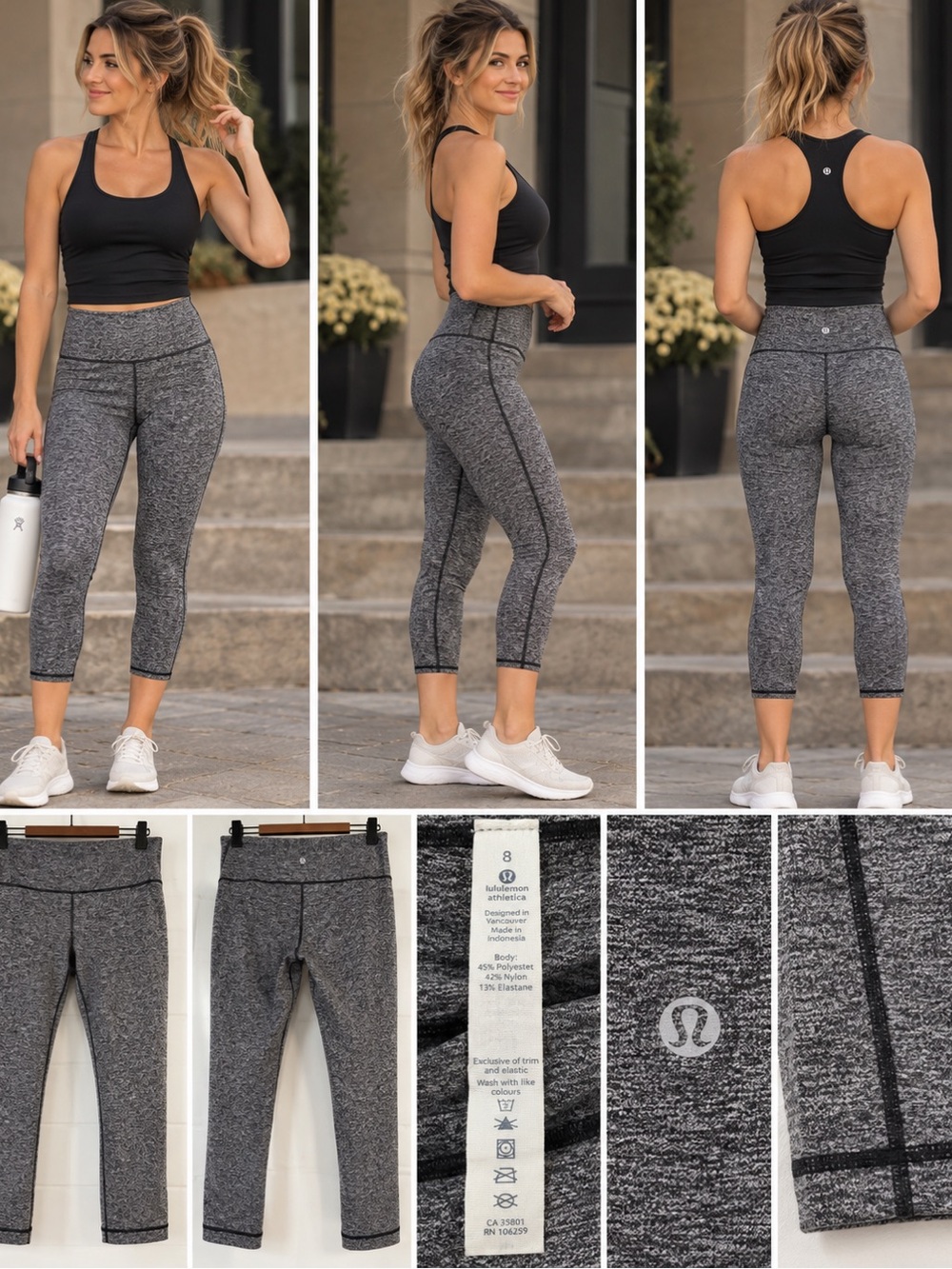 lululemon Wunder Under Crop III 21” Heathered Black/Grey Leggings Size 8
